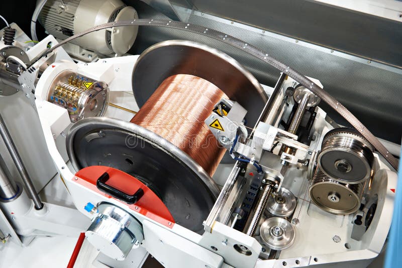 Spool Copper Wire on Double Twist Bunching Machine Stock Photo Image