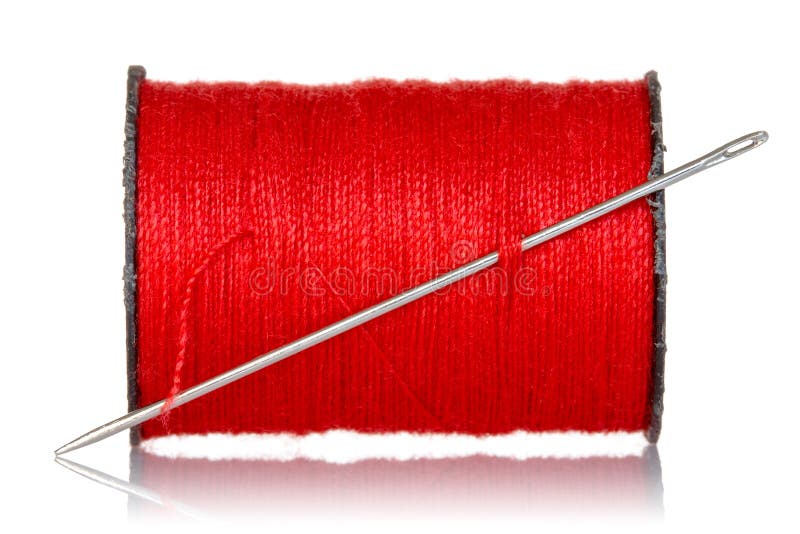 Spool of Red Thread with Needle Stock Photo - Image of craft, industry ...