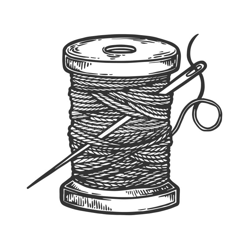 Black Thread With A Needle And A Spool Of Threads On A White Background  Stock Photo, Picture and Royalty Free Image. Image 99466912.