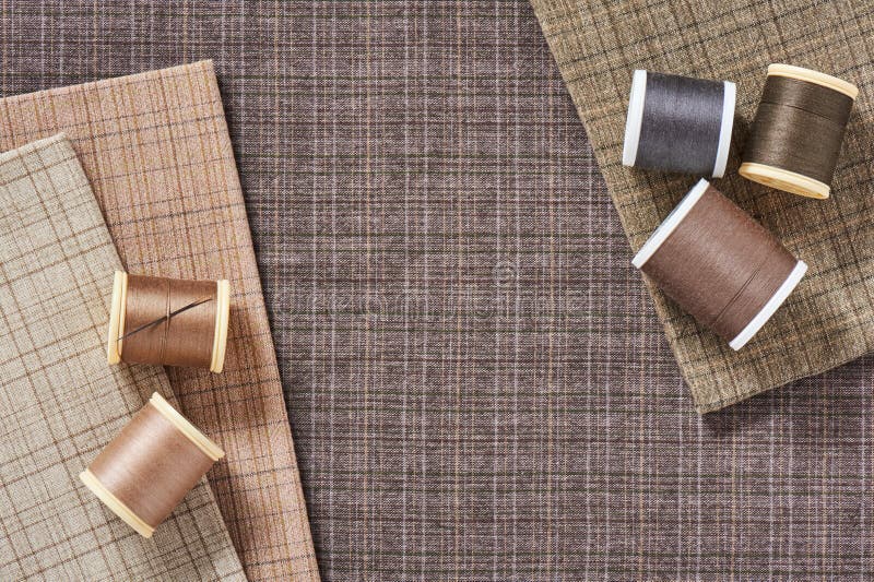 Spools of Threads on Checkered Cotton Fabric for Quilting and Ap Stock Photo Image of cotton