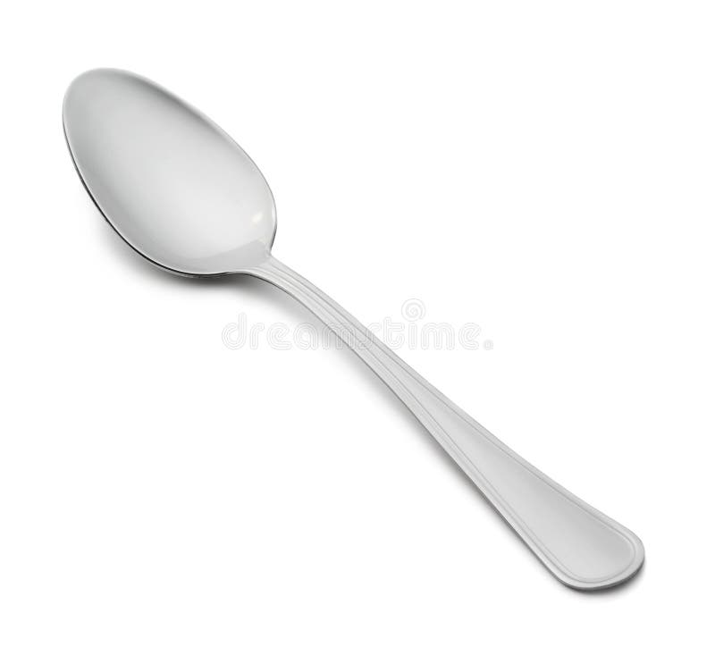 A big silver spoon isolated on white studio background.