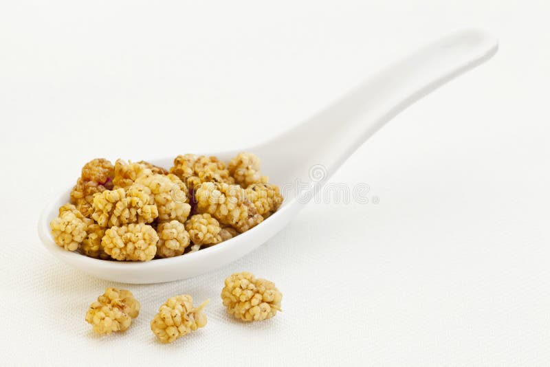 Spoon of dried white mulberries royalty free stock photos