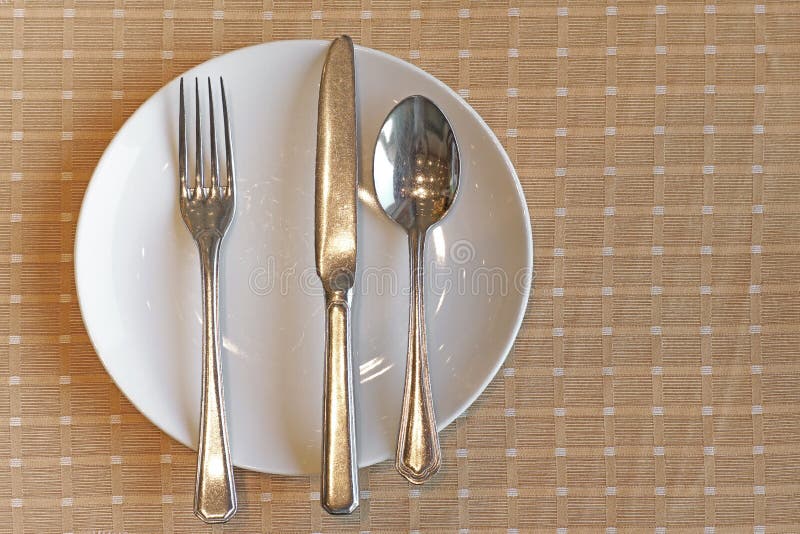 Spoon Fork and Knife on White Plate Stock Image Image of kitchenware, restaurant 70831833