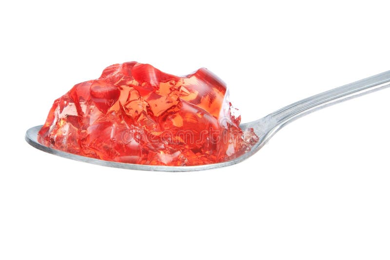 A Spoon Full of Red Gelatin. Stock Photo Image of colorful, drop