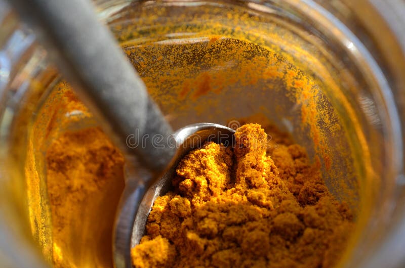 Spoon in Spice Jar of Turmeric Powder Stock Image Image of style