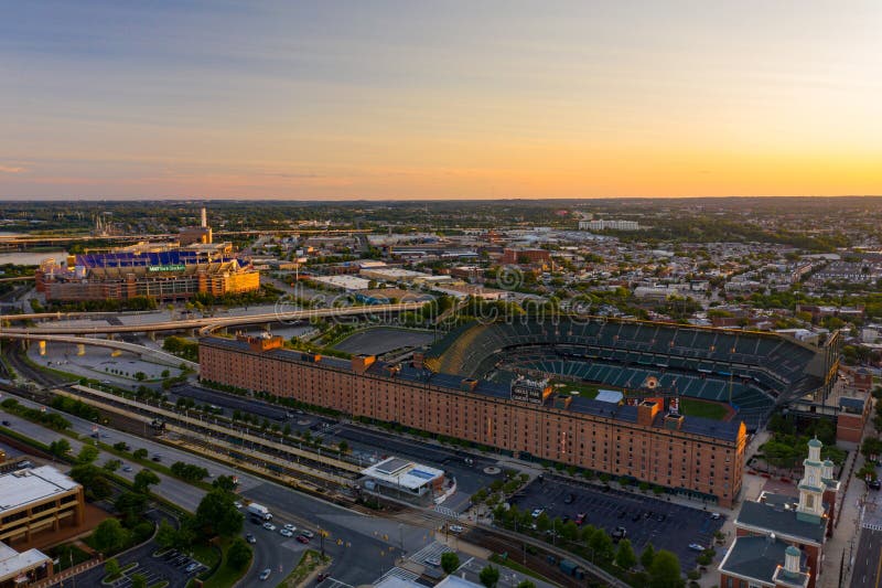 Sports stadiums Downtown Baltimore MD USA at dusk