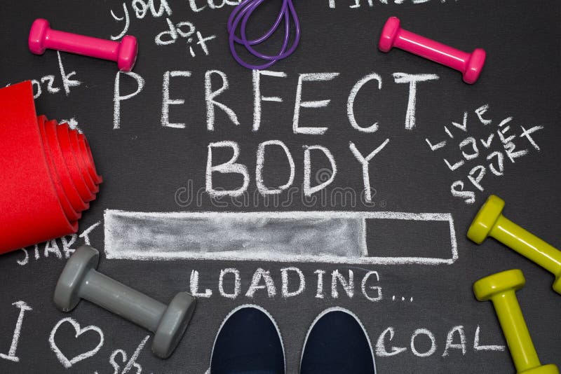 Sport accessories on chalk desk with motivation quotes stock images Sport accessories on chalk desk with motivation quotes stock images