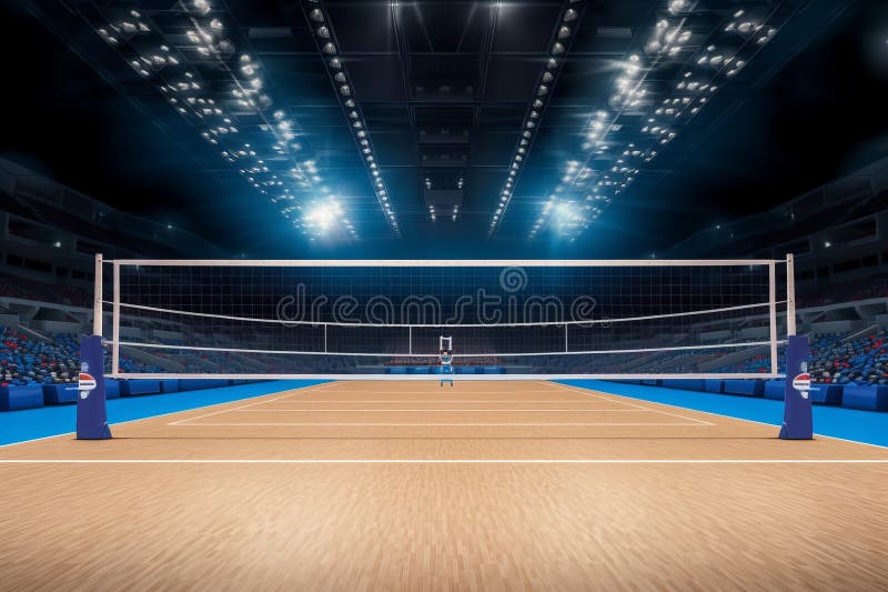 Sport Arena Interior and Professional Volleyball Court and Crowd of ...