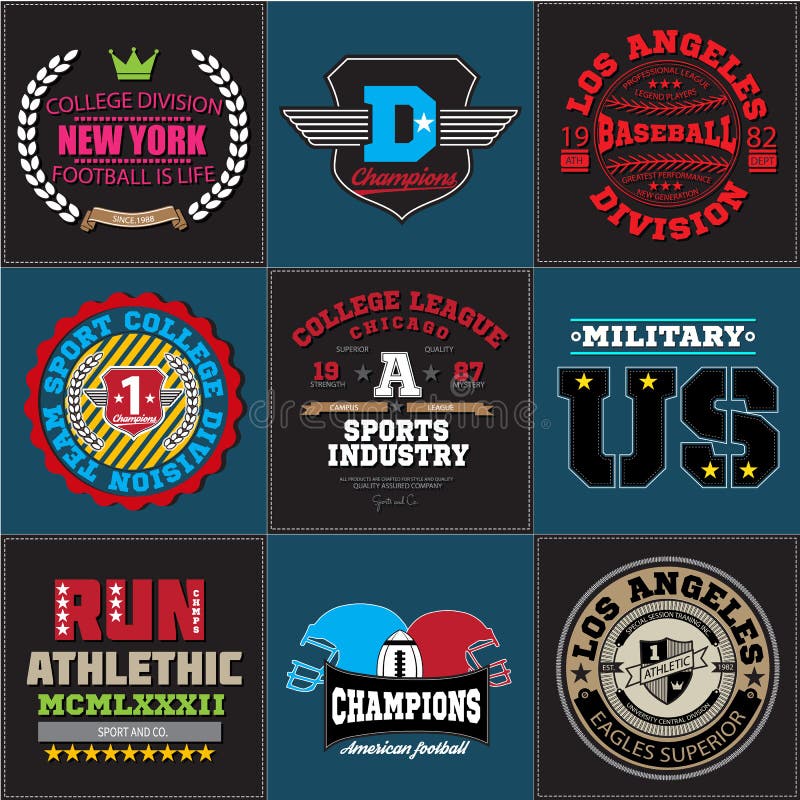 Sport athletic college baseball football logo emblem collection. Graphics and typography t-shirt design for apparel.