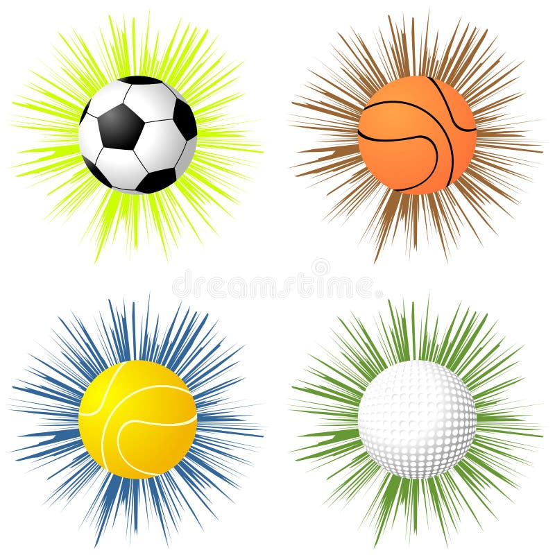 Sport balls over starburst