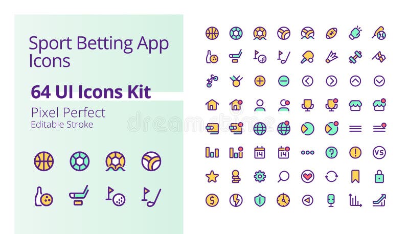 Sport betting online pixel perfect RGB color ui icons kit royalty free illustration