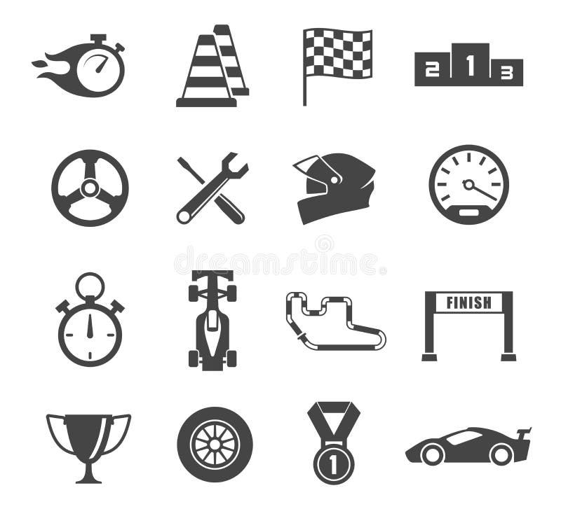 Sport car racing glyph isolated icons set vector illustration Sport car racing glyph isolated icons set vector illustration