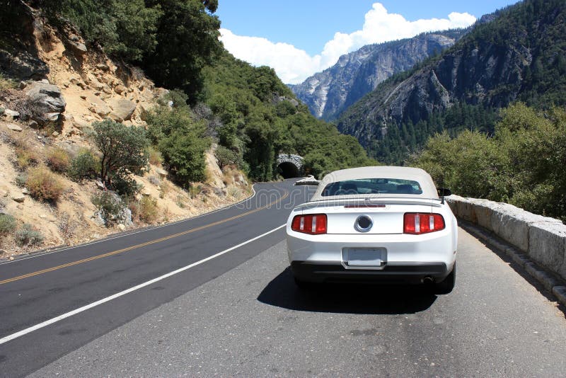 Sport car in Yosemite park stock image. Image of cliff 11258185