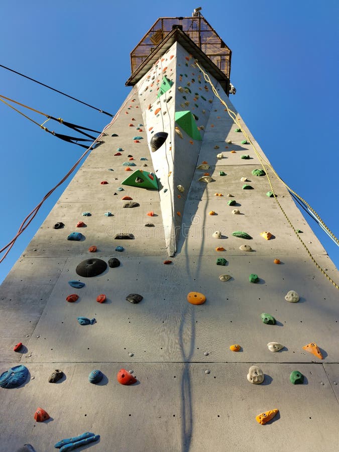 A Sport Climbing Wall with a Platform on Top. Perspective View from