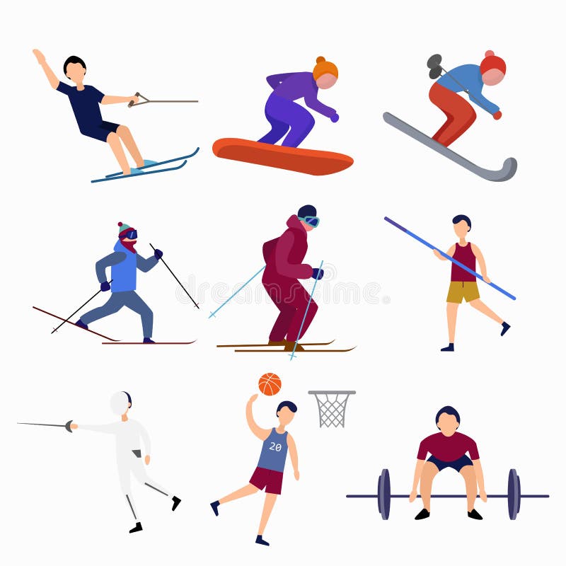 Sport Clip Art Set Basketball Player, Pole Vault, Ski Man Stock Vector ...