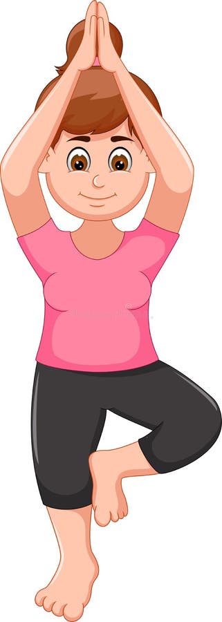 Sport die van de het beeldverhaal de exercing yoga van de schoonheidsvrouw zich op één been bevinden royalty-vrije illustratie Sport die van de het beeldverhaal de exercing yoga van de schoonheidsvrouw zich op één been bevinden royalty-vrije illustratie