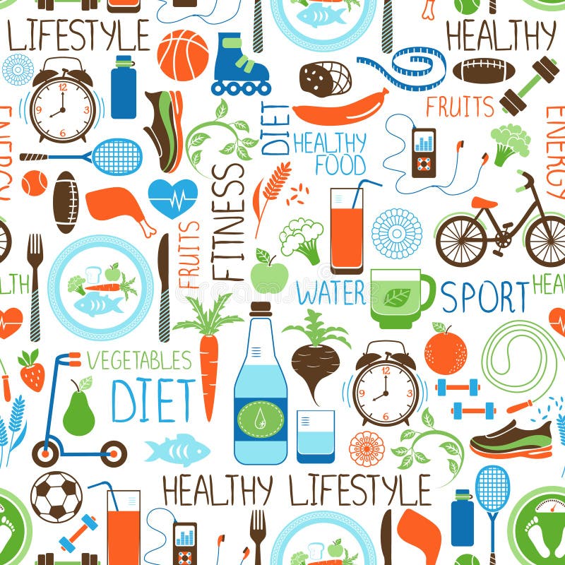 Sport, Dieet en Fitness patroon vector illustratie Sport, Dieet en Fitness patroon vector illustratie