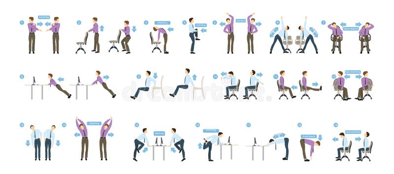 Premium Vector  Office yoga exercises. fitness and yoga workout for office  workers, relaxing and stretching in office space illustration set. warming  up for clerks. sport training and asanas at workplace