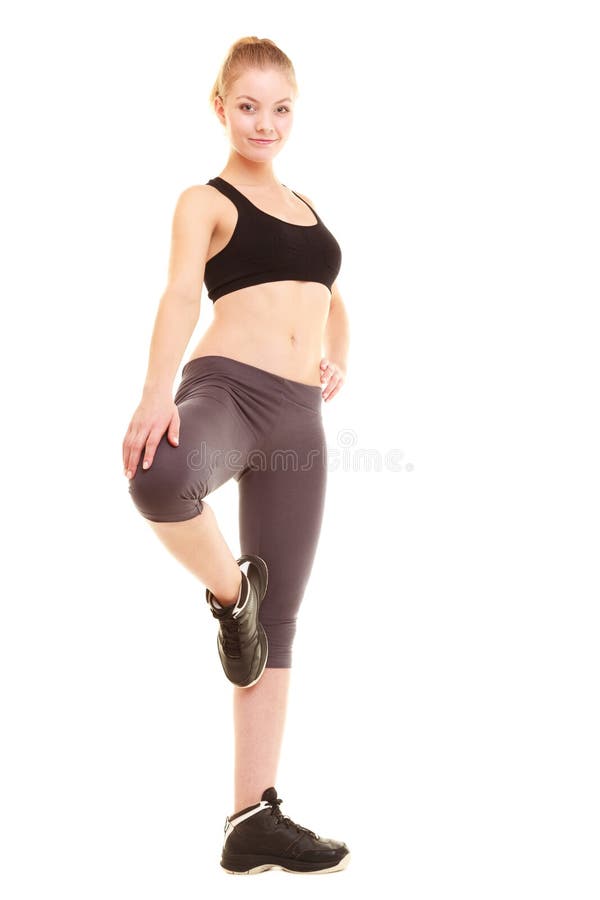 Download Sport Fille Blonde Sportive De Forme Physique étirant La Jambe D'isolement Photo stock - Image du mince, stretch: 45361498