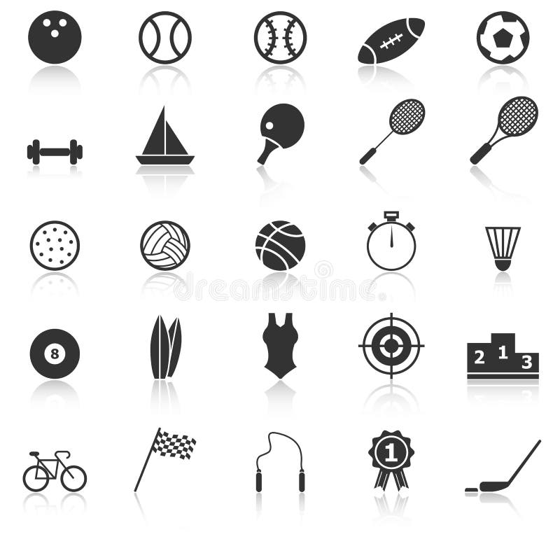 Sport icons with reflect on white background vector illustration