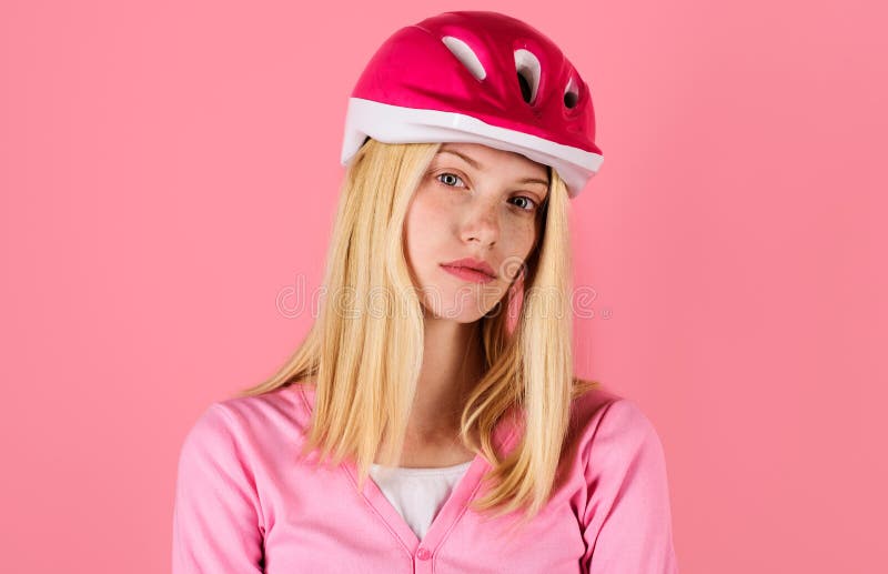Sport Lifestyle Beautiful Woman In Cyclist Helmet Blonde Girl In