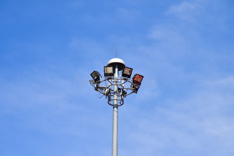 Sport light on blue sky stock image. Image of artificial 206976497