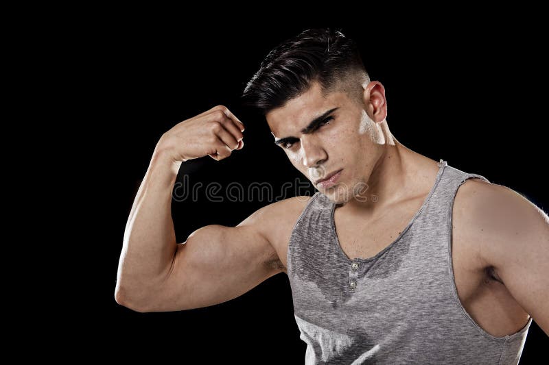 Black man's strong arm and chest Stock Photo