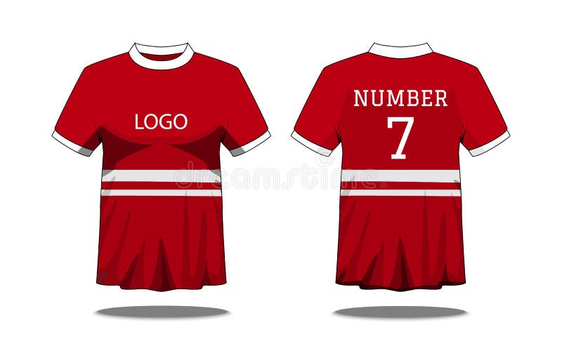 Sport Men`s t-shirt with short sleeve in front and back view. Red with white stripe and Editable color design. Mock up of sport vector illustration Sport Men`s t-shirt with short sleeve in front and back view. Red with white stripe and Editable color design. Mock up of sport vector illustration