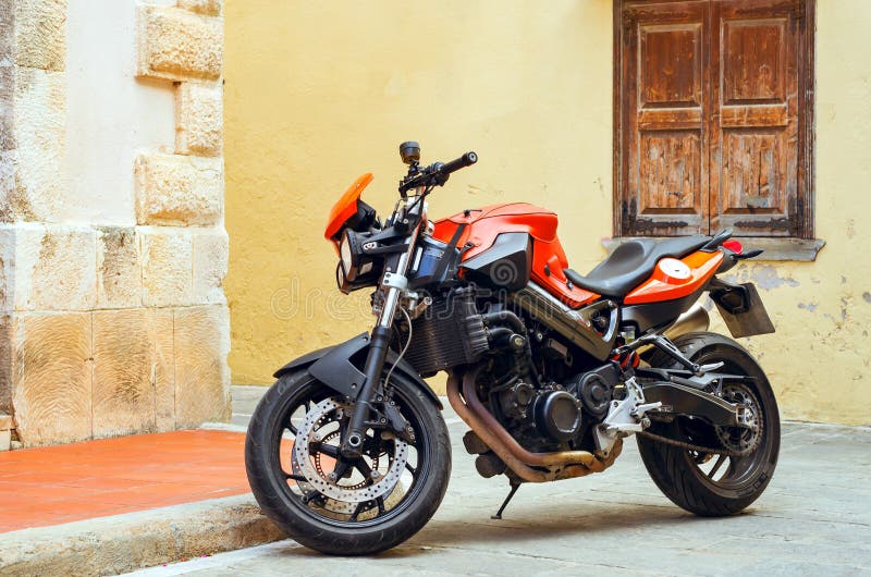 Sport motorbike parked on street Rethymno