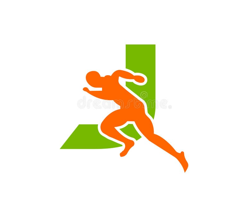 Sport Running Man Front View on Letter J Logo. Running Man Silhouette