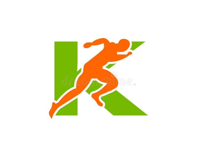 Sport Running Man Front View on Letter K Logo. Running Man Silhouette