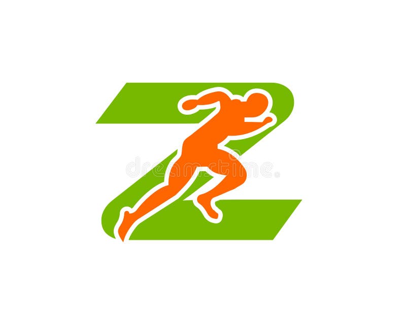 Sport Running Man Front View on Letter Z Logo. Running Man Silhouette