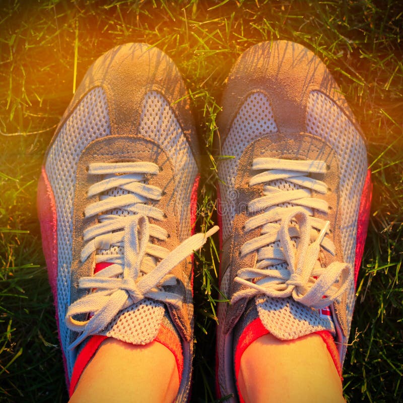 Walking the Slackline in Sneakers and Colour Socks Stock Photo Image