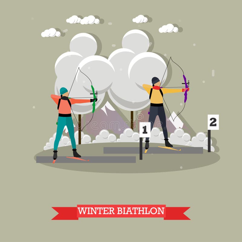 Sport shooting banner. Archery biathlon competition games vector illustration.