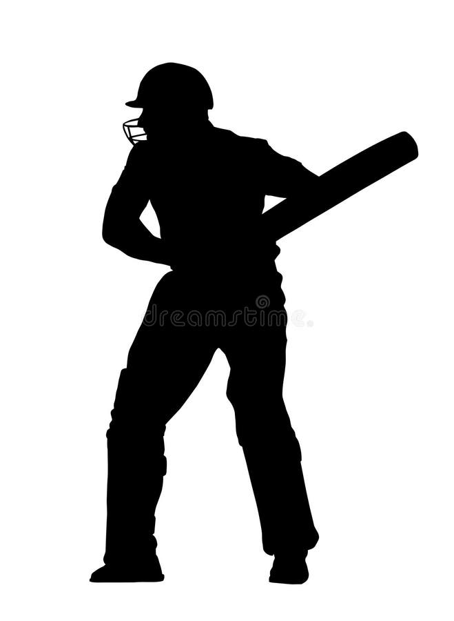 Sport Silhouette Cricket Batsman Blocking Ball Stock Vector
