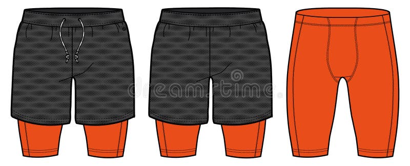 Sport track Shorts with compression tights design vector template, trail shorts concept with front and back view for Soccer