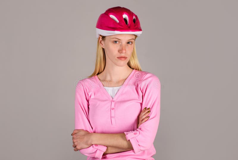 Sport Vacation Healthy Lifestyle Sportswoman In Protective Cyclist Helmet Beautiful Woman In