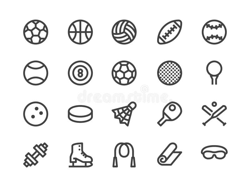 Sporta wyposażenia linii ikona Wektorowy Ilustracyjny mieszkanie styl Zawierać ikony jako sport piłki, koszykówka, Handball royalty ilustracja Sporta wyposażenia linii ikona Wektorowy Ilustracyjny mieszkanie styl Zawierać ikony jako sport piłki, koszykówka, Handball royalty ilustracja