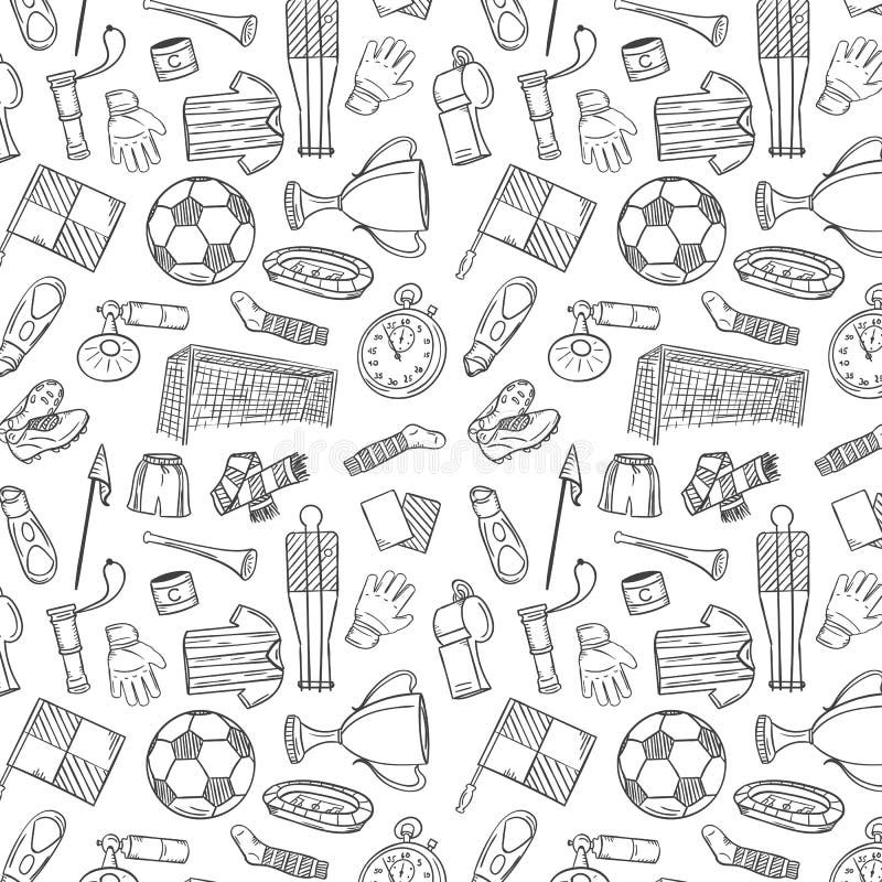 Sportar mönstrar med fotboll-/fotbollsymboler i handattraktionstil