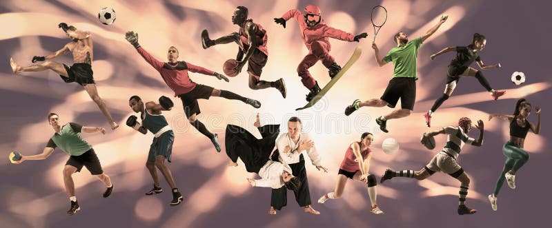 Sportcollage ?ber Athleten oder Spieler Das Tennis, Betrieb, Badminton, Volleyball lizenzfreie stockfotos Sportcollage ?ber Athleten oder Spieler Das Tennis, Betrieb, Badminton, Volleyball lizenzfreie stockfotos