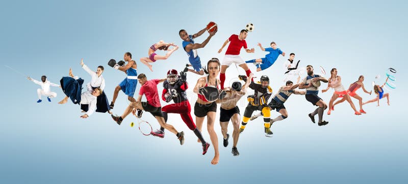 Sportcollage om kickboxing, fotboll, amerikansk fotboll, basket, ishockey, badminton, Taekwondo, tennis, rugby fotografering för bildbyråer Sportcollage om kickboxing, fotboll, amerikansk fotboll, basket, ishockey, badminton, Taekwondo, tennis, rugby fotografering för bildbyråer