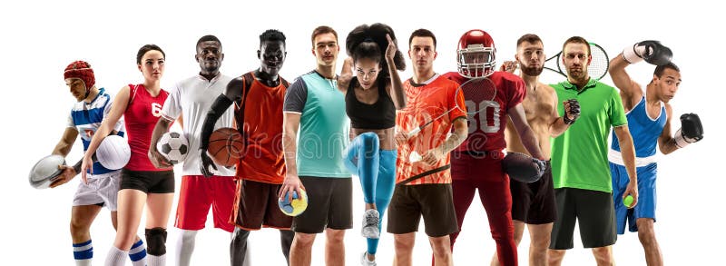 Sportcollage over vrouwelijke atleten of spelers Het tennis, het lopen, badminton, volleyball stock afbeelding Sportcollage over vrouwelijke atleten of spelers Het tennis, het lopen, badminton, volleyball stock afbeelding