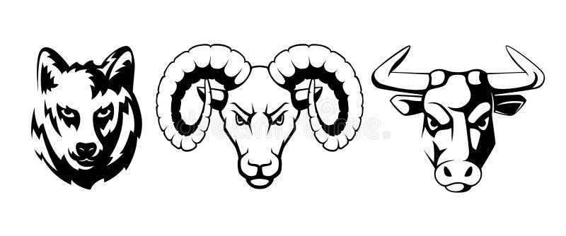Sportemblemuppsättning med olika djur Varg, RAM och tjurar Vektorillustrationer för etiketter stock illustrationer Sportemblemuppsättning med olika djur Varg, RAM och tjurar Vektorillustrationer för etiketter stock illustrationer