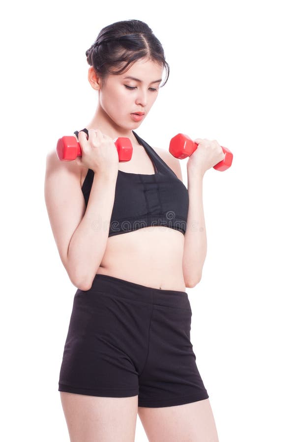 Sportfrau, die Übung mit anhebenden Gewichten tut stockfotografie Sportfrau, die Übung mit anhebenden Gewichten tut stockfotografie