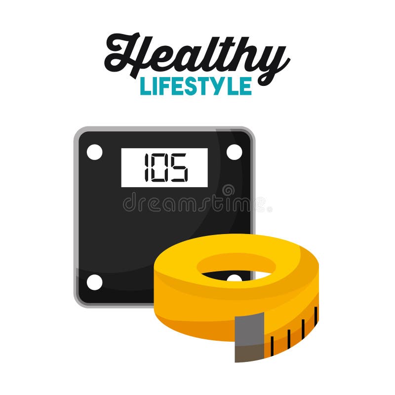 Sport weight scale and tape measure healthy lifestyle vector illustration. Sport weight scale and tape measure healthy lifestyle vector illustration