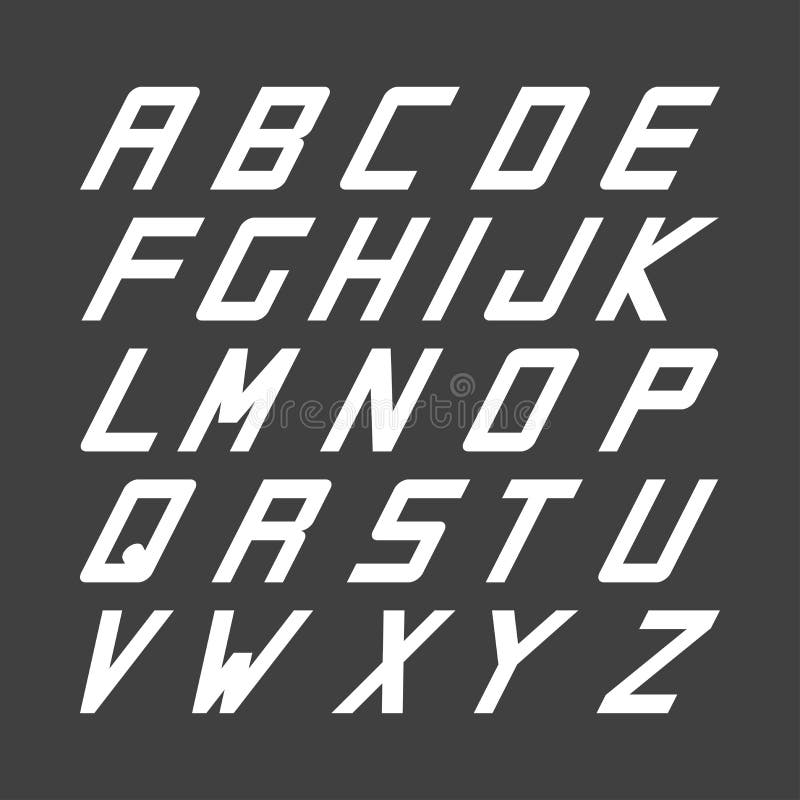 Sportguß Englisches einfaches Alphabet des Vektors Lateinische Buchstaben der Neigung vektor abbildung