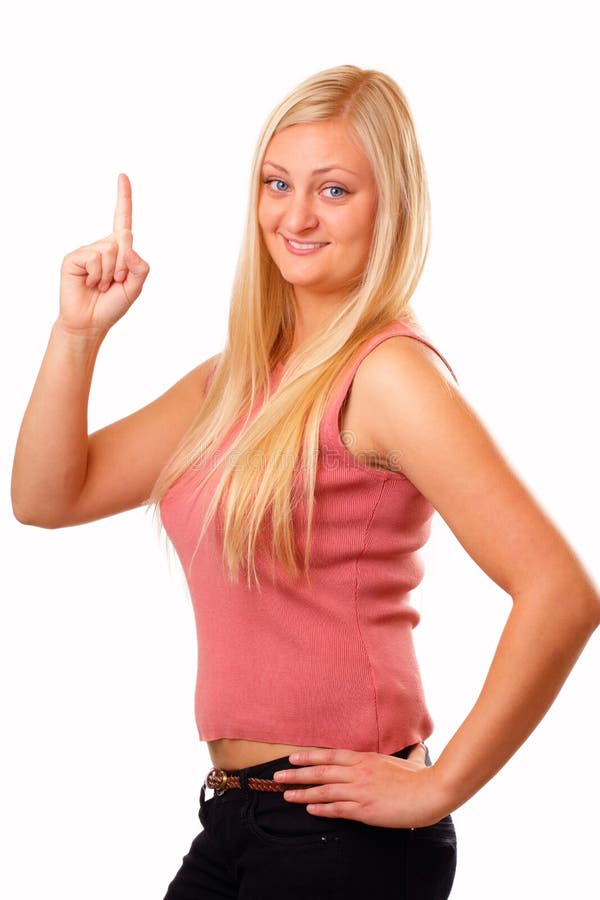 Sportliche blonde Frau im roten Hemd stockbild Sportliche blonde Frau im roten Hemd stockbild