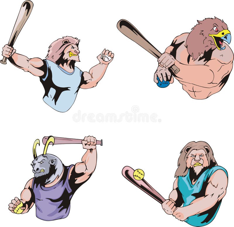 Sport mascots - baseball. Set of color vector illustrations. Sport mascots - baseball. Set of color vector illustrations.