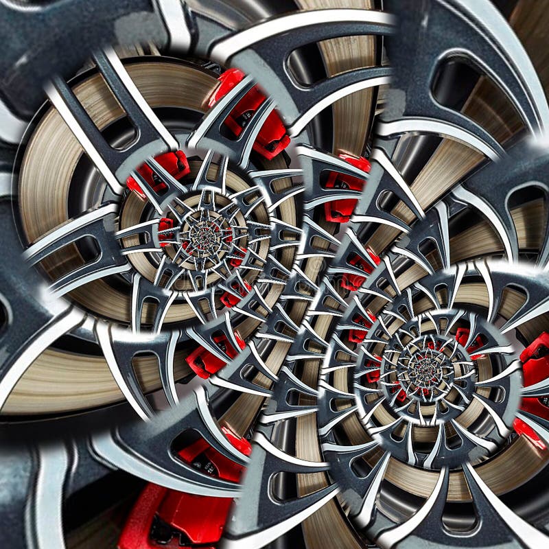 Sportowego samochodu samochodu koła fractal hamulcowego dyska opony zakończenia up kopii spirali skutka wzoru abstrakcjonistyczny ilustracja wektor