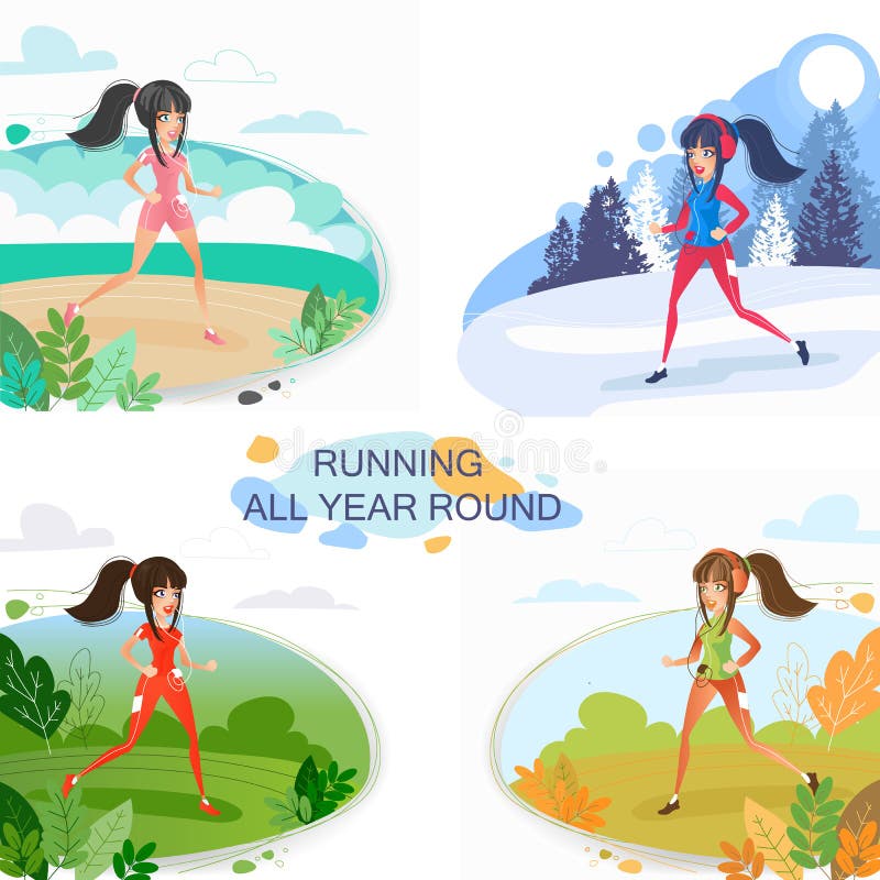 All seasons sport. Рисунок he is Running around the Lake. Run in any weather.